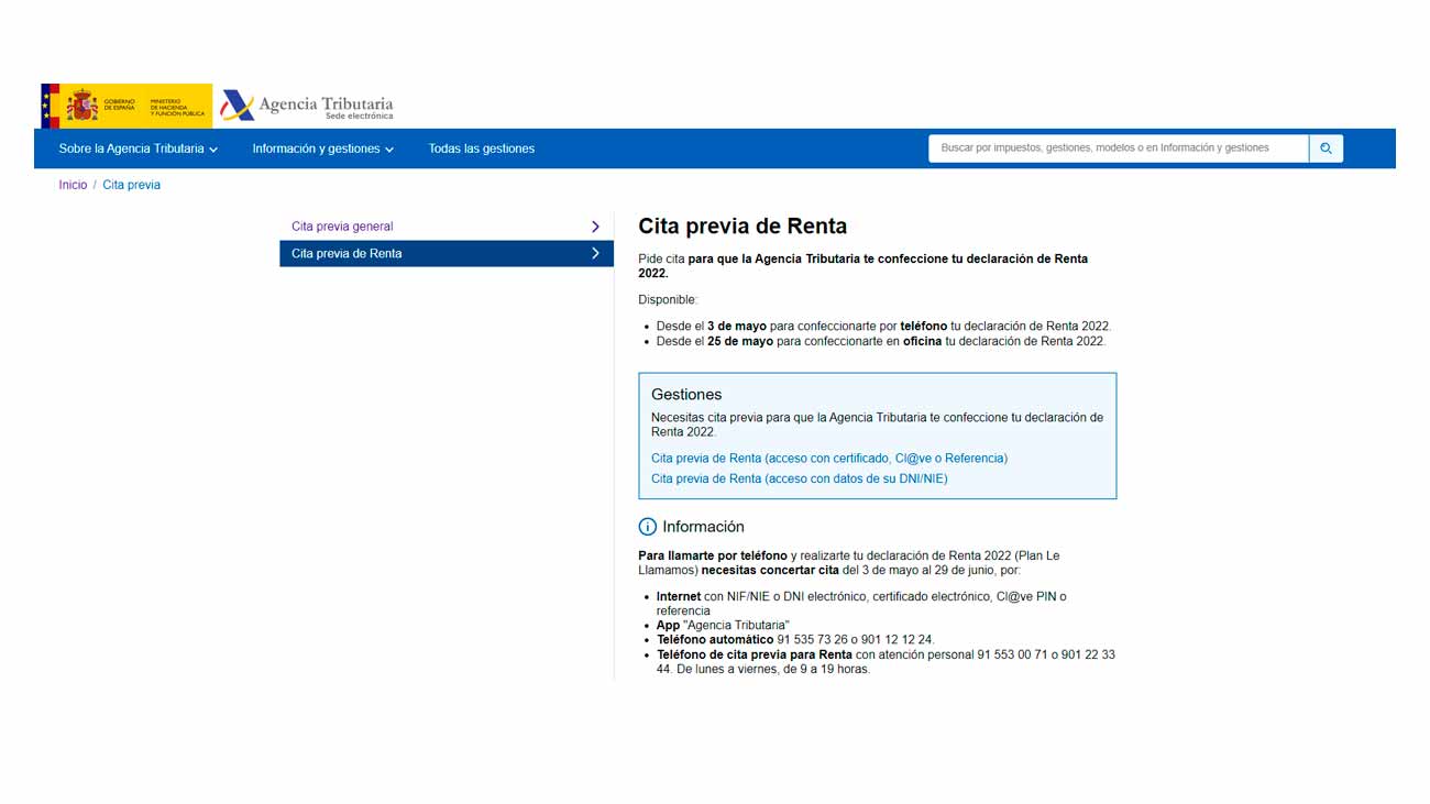 cita presencial declaración renta