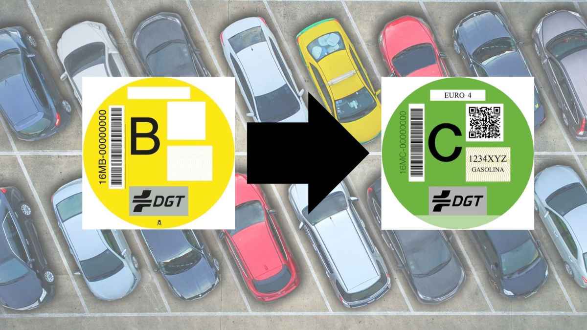 Etiquetas medioambientales DGT B y C con flecha de cambio, ayudas Cambia 360 para cambiar de coche en Madrid junio 2025
