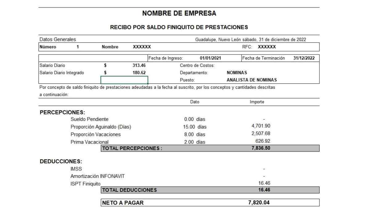 recibo finiquito prestaciones estatuto trabajadores descuento preaviso.