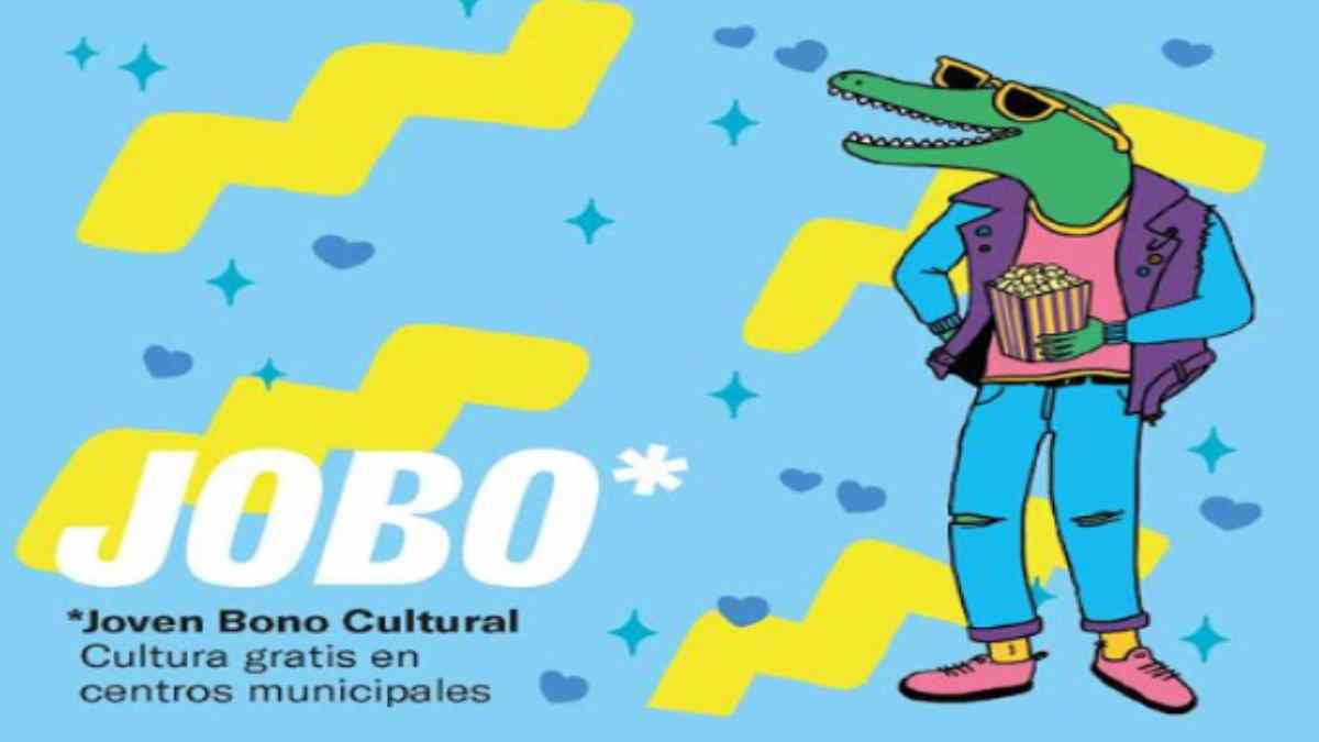 Cartel del bono cultural joven JOBO de Madrid con cultura gratis en centros municipales.