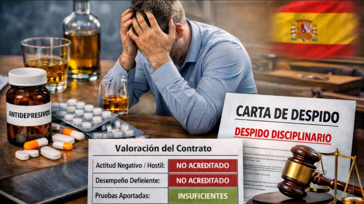 Trabajador con depresión, medicación y alcohol tras despido disciplinario declarado improcedente por la justicia.