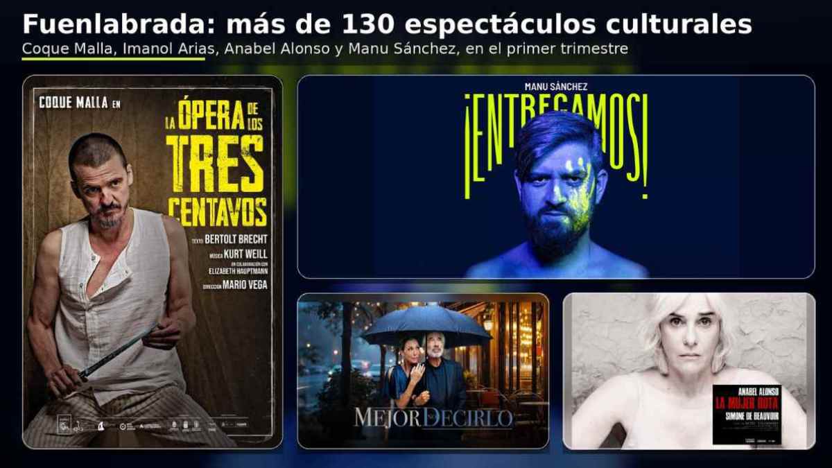 Montaje de espectáculos culturales en Fuenlabrada con Coque Malla, Manu Sánchez, Imanol Arias y Anabel Alonso