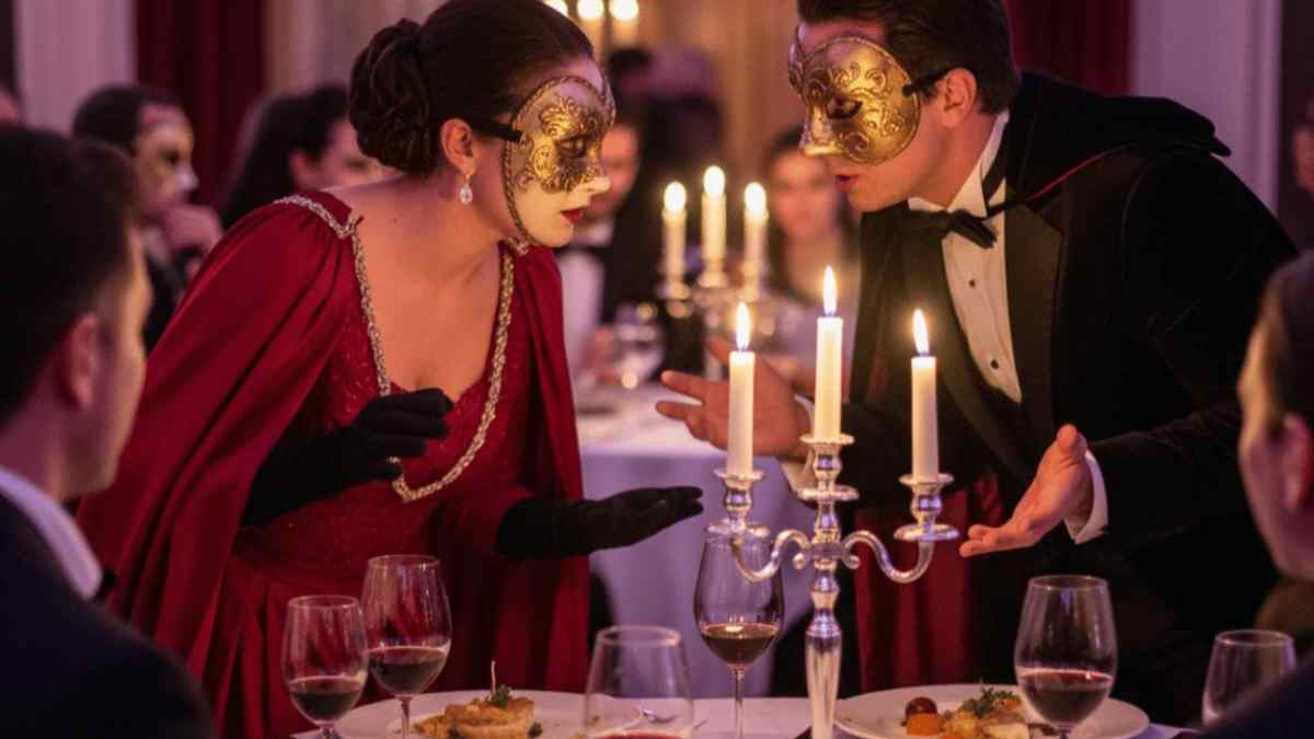 Cena de máscaras en The Guilty Banquet, experiencia gastronómica inmersiva con misterio y crimen en Madrid