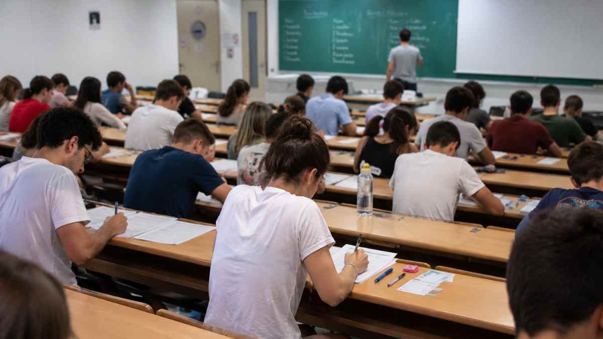 Estudiantes realizando la PAU en un aula de la Comunidad de Madrid