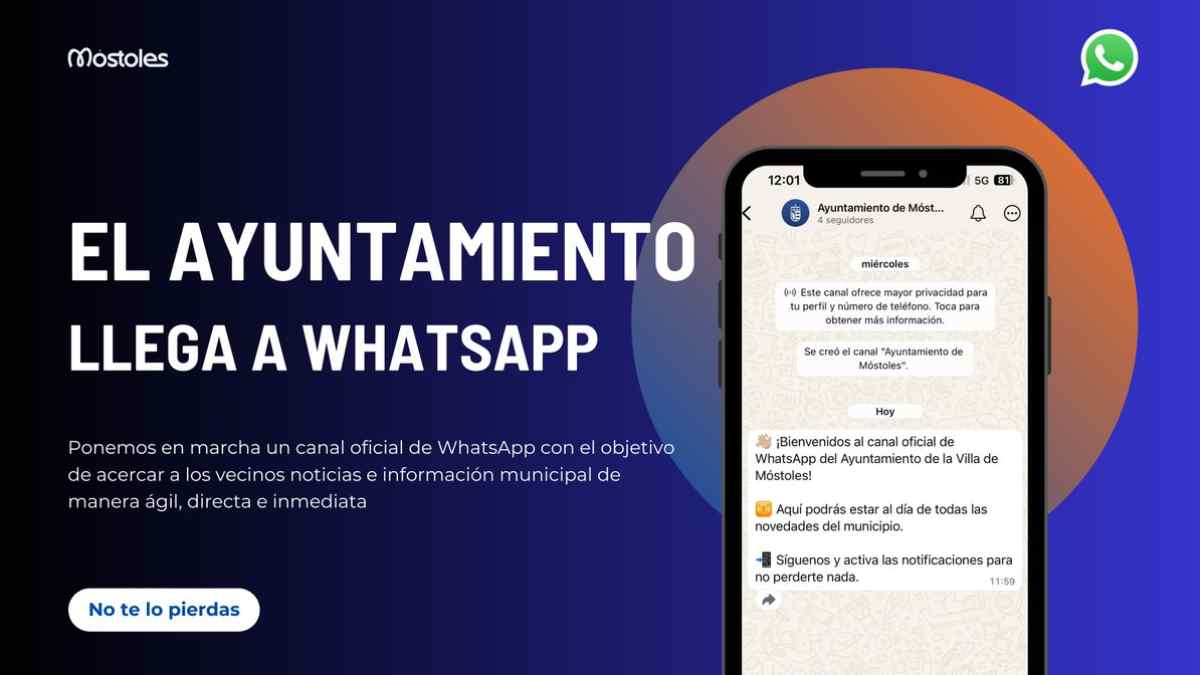 Canal oficial de WhatsApp del Ayuntamiento de Móstoles para informar en tiempo real a los vecinos