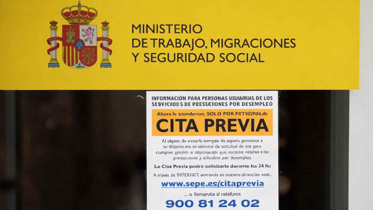 Cartel de cita previa del SEPE del Ministerio de Trabajo para realizar trámites de prestaciones por desempleo