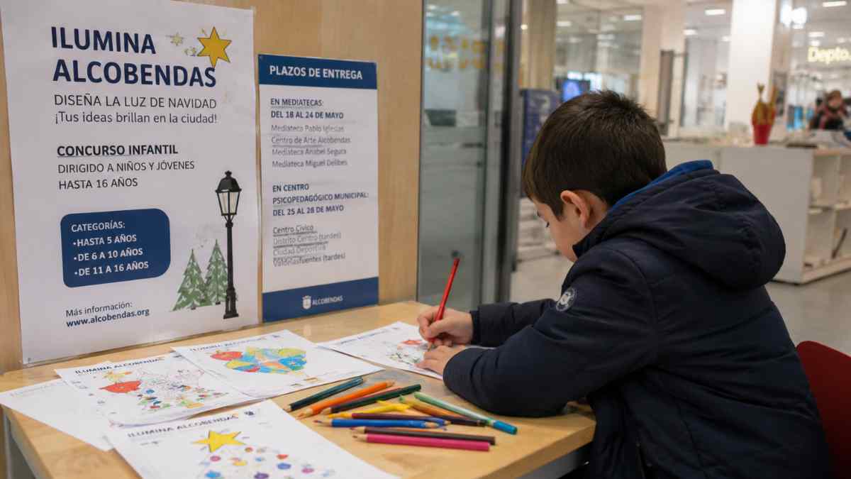 Niño participando en el concurso infantil Ilumina Alcobendas para diseñar las luces de Navidad