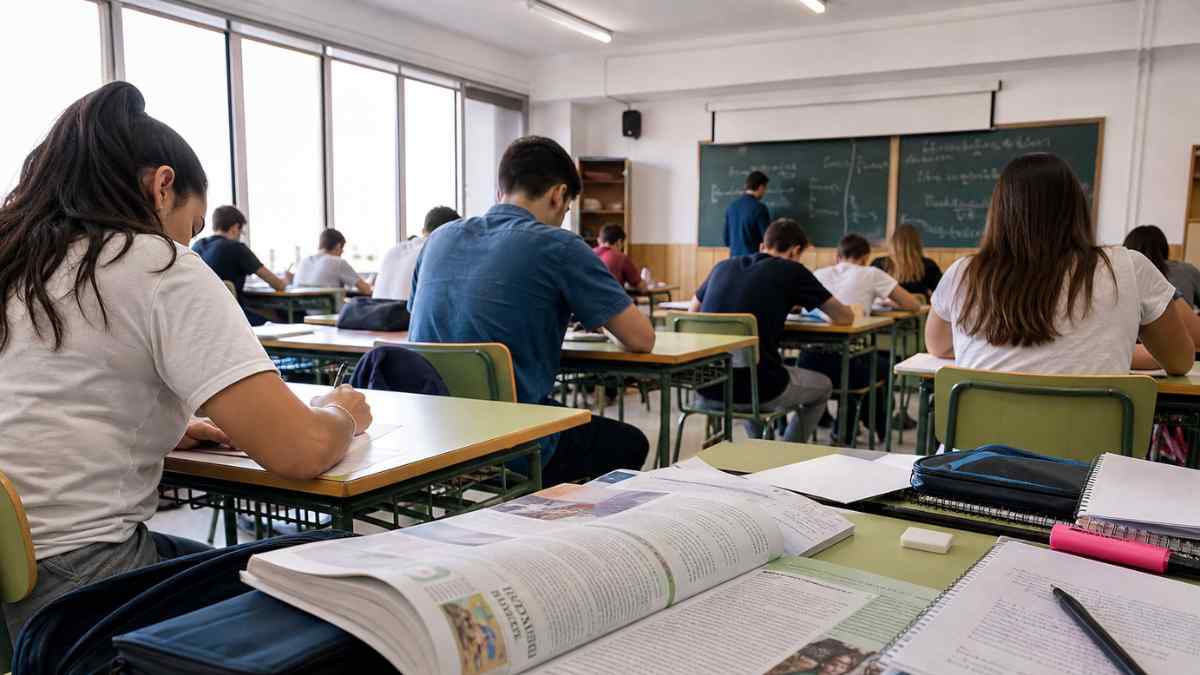 alumnos en clase de bachillerato realizando examen en instituto madrid becas bachillerato comunidad de madrid