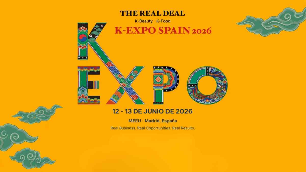 Cartel oficial de la K-Expo Spain 2026 que se celebrará en Madrid con empresas de K-Beauty y K-Food de Corea del Sur