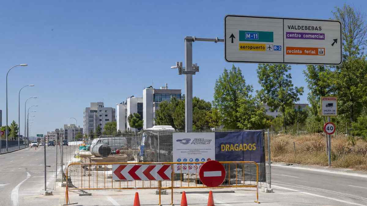 Cortes de tráfico en Valdebebas por las obras del circuito de Fórmula 1 de Madrid junto a IFEMA