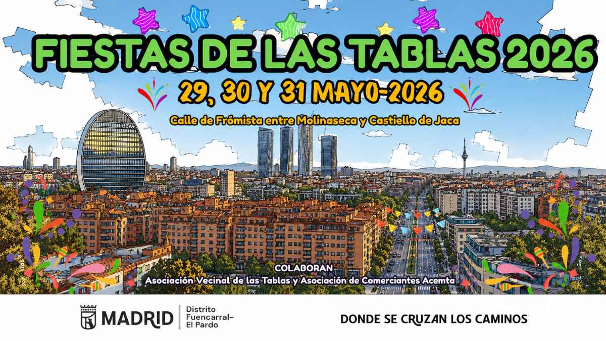 Cartel de las Fiestas de Las Tablas 2026 con fechas, conciertos y actividades en el distrito Fuencarral-El Pardo de Madrid
