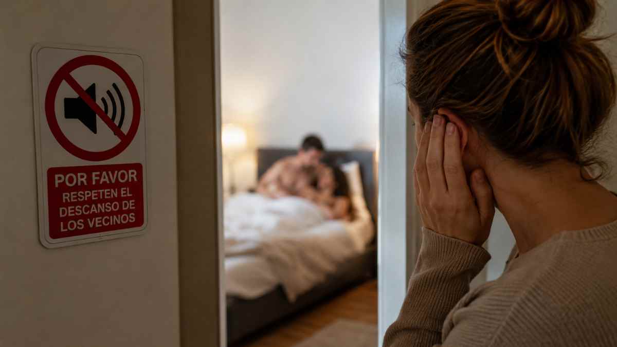 Vecina molesta por los ruidos de una pareja durante relaciones íntimas en un edificio de viviendas