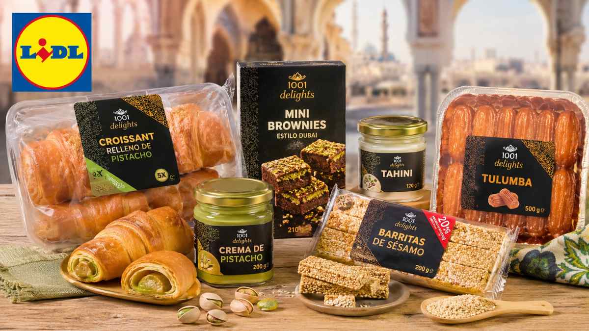 Productos de la campaña Sabores de Oriente de Lidl con croissants de pistacho, tahini, brownies Dubai y barritas de sésamo