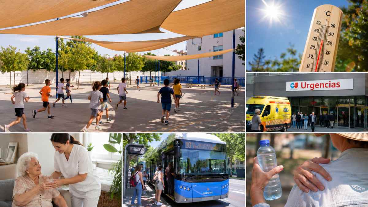 Niños en un colegio de Madrid protegidos del calor mientras la Comunidad activa medidas por altas temperaturas en verano