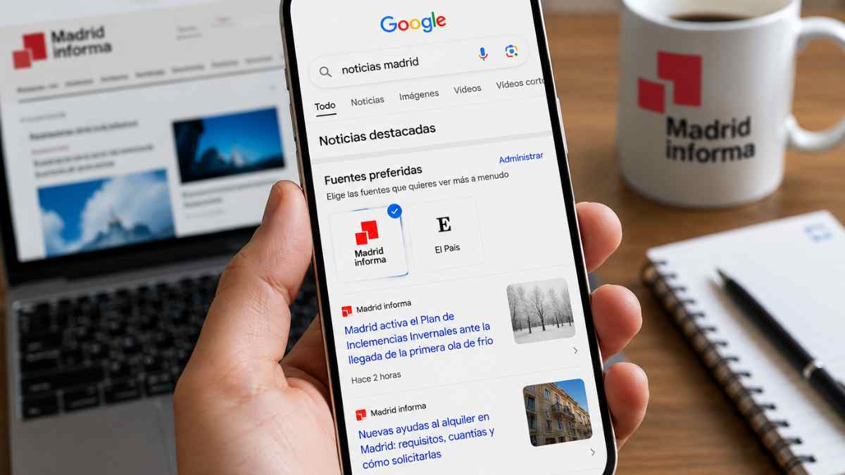Madridinforma aparece como fuente preferida en Google Noticias desde un teléfono móvil