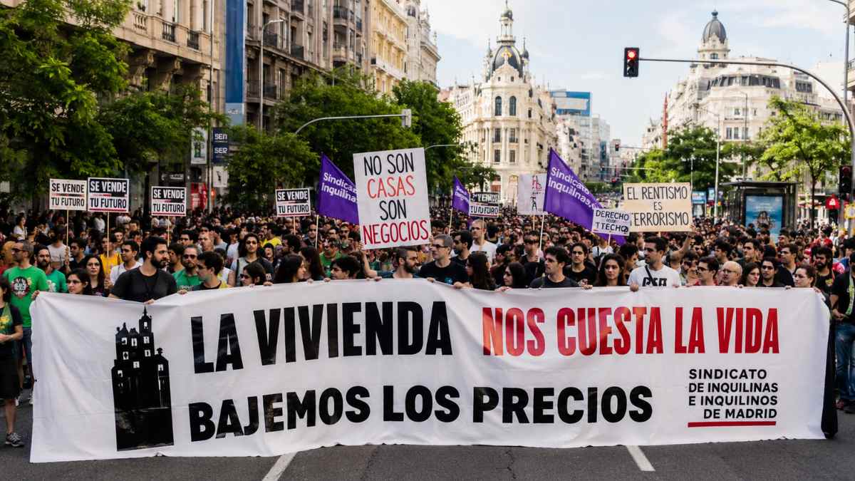 Manifestación por la vivienda en Madrid con miles de personas reclamando una bajada de los alquileres y el fin de la especulación