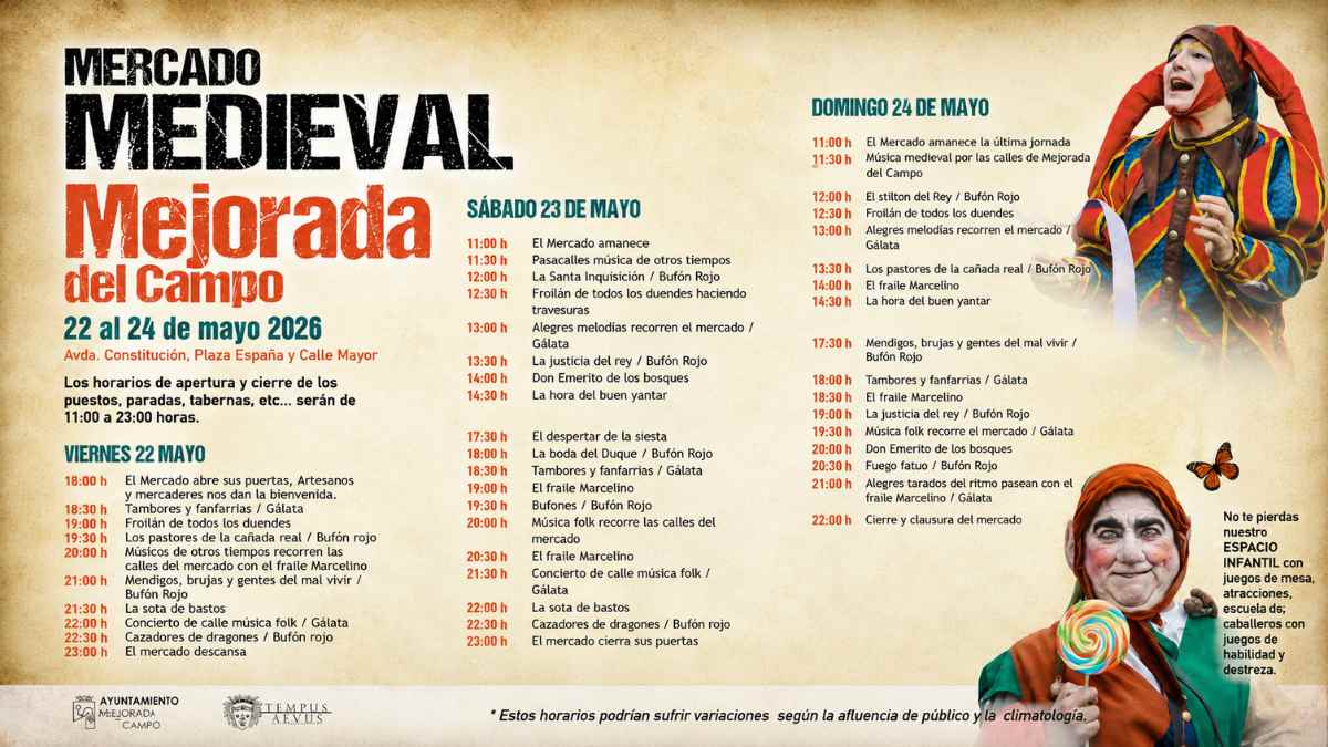 Mercado Medieval de Mejorada del Campo 2026 con programación, espectáculos y actividades infantiles en Madrid