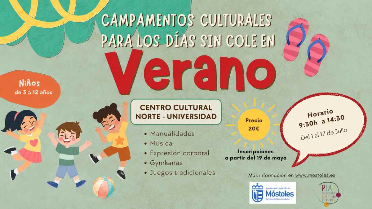 Niños participando en los campamentos culturales de verano 2025 en Móstoles para facilitar la conciliación familiar