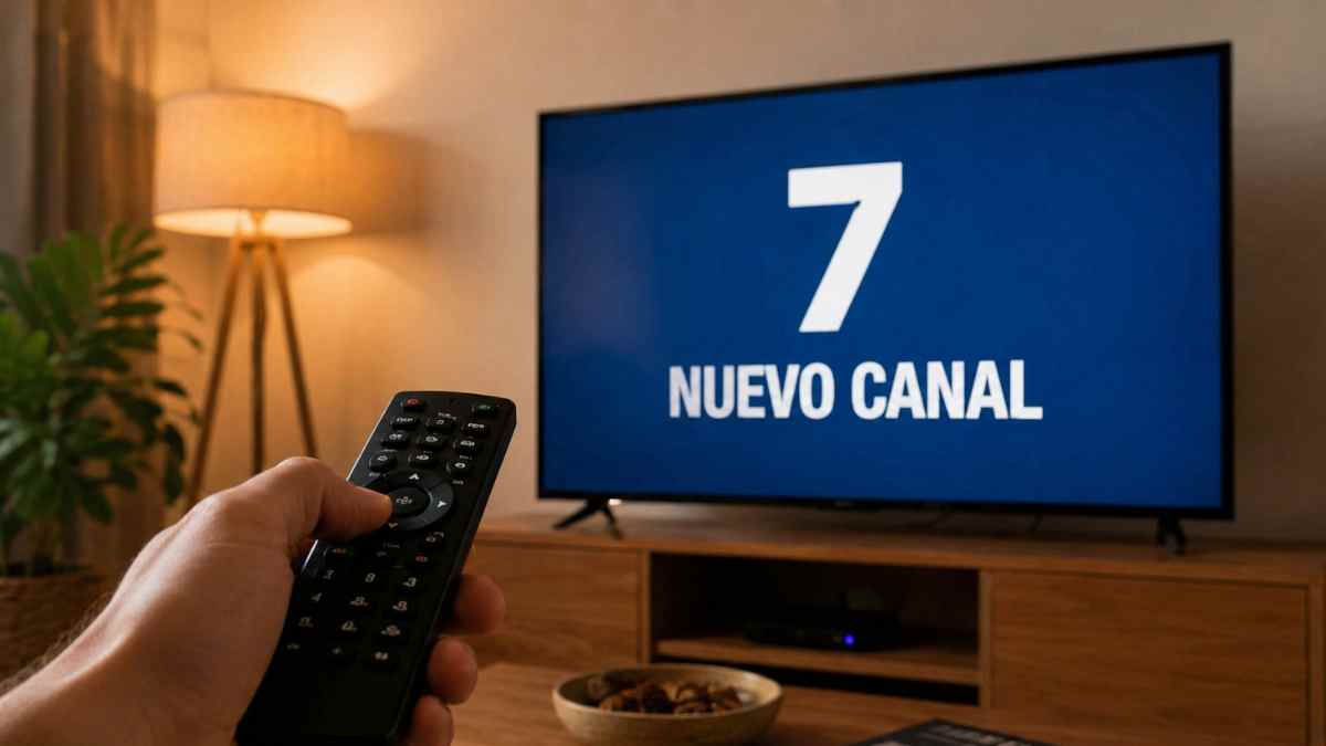 Mando a distancia frente a un televisor con el anuncio del nuevo canal de TDT en España