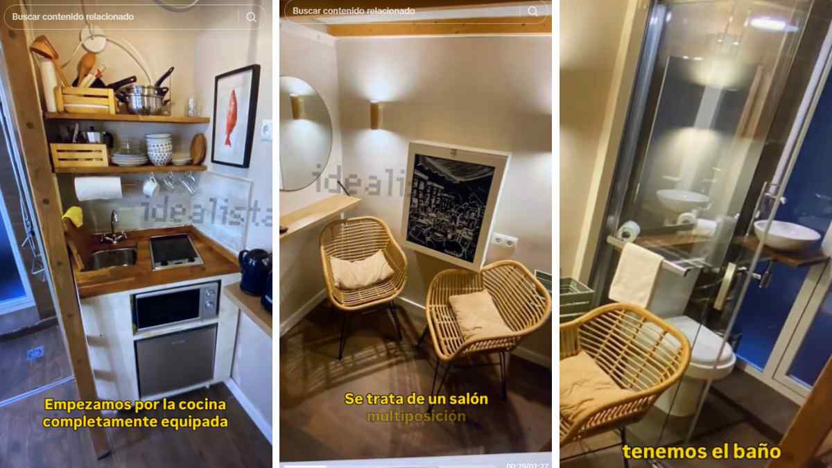 piso de 12 metros en Malasaña con cocina pequeña salón y baño en espacio reducido