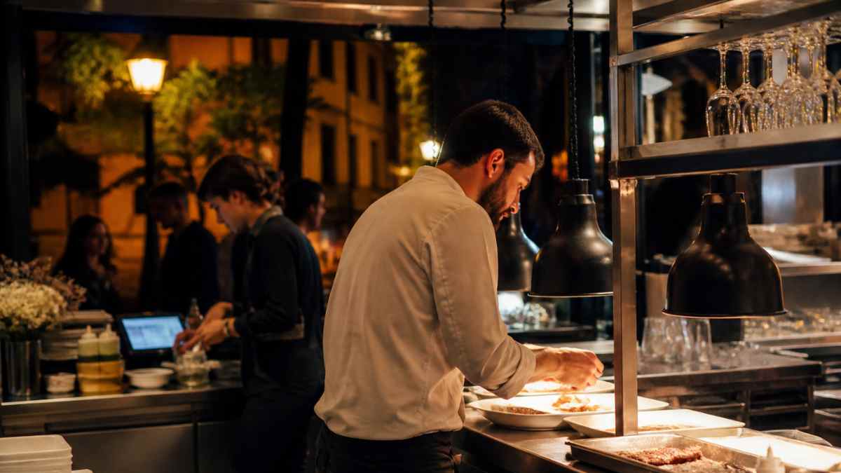 camarero trabajando de noche en restaurante plus nocturnidad hosteleria