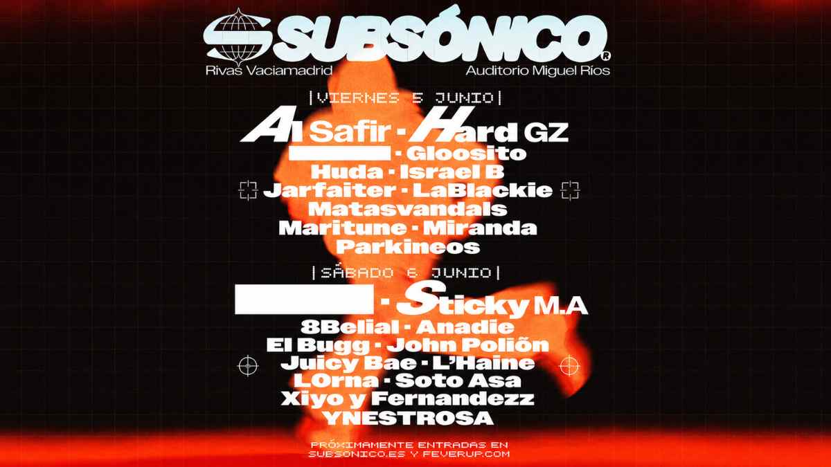 Cartel del Festival Subsónico 2026 en Rivas con Hard GZ, Al Safir, Sticky M.A y Yung Beef