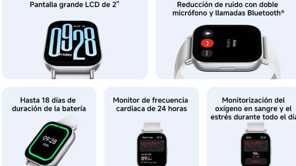 Xiaomi Redmi Watch 5 Active con pantalla LCD de 2 pulgadas, llamadas Bluetooth y batería de hasta 18 días