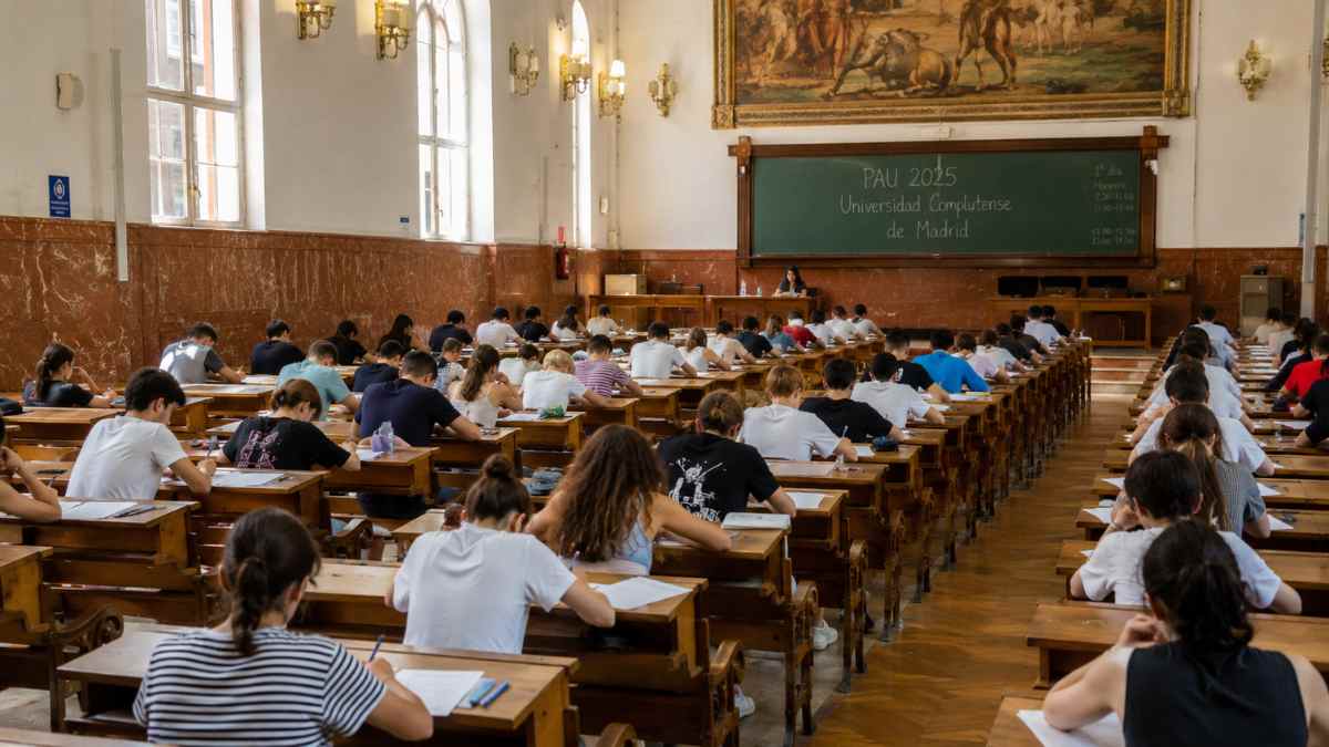 Estudiantes realizando la PAU en la Universidad Complutense de Madrid para acceder a carreras con nota de corte alta
