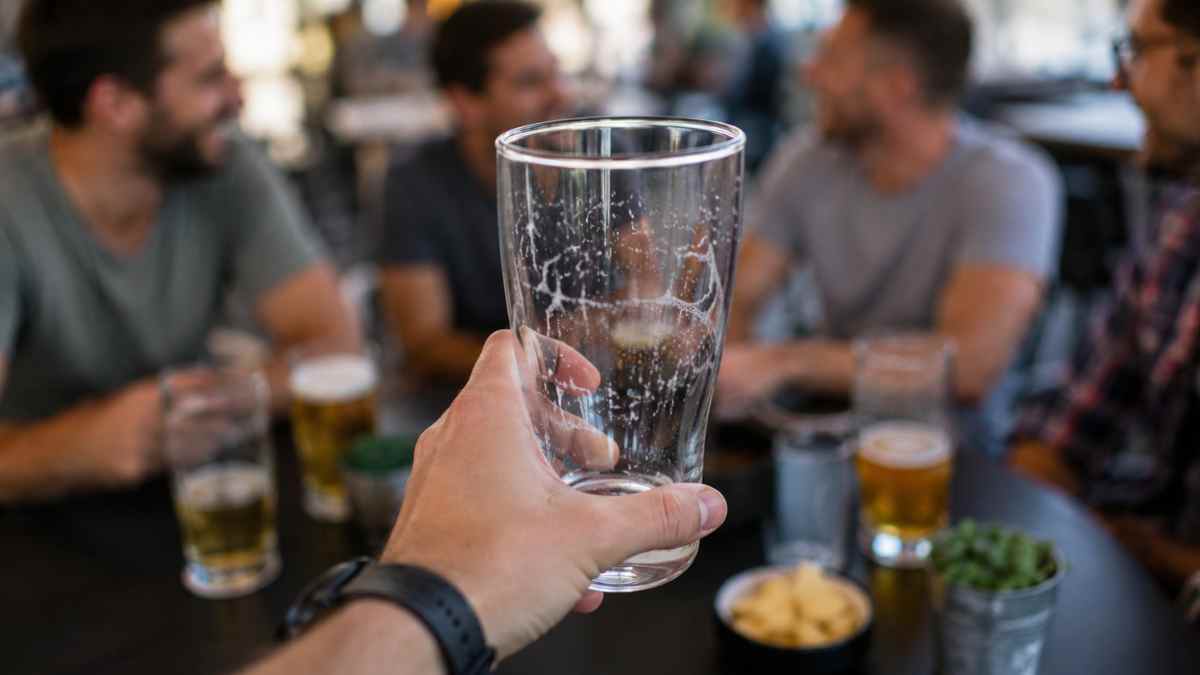 Persona sujetando un vaso de cerveza vacío en una terraza, imagen que ilustra la cenosilicafobia o miedo al vaso vacío.