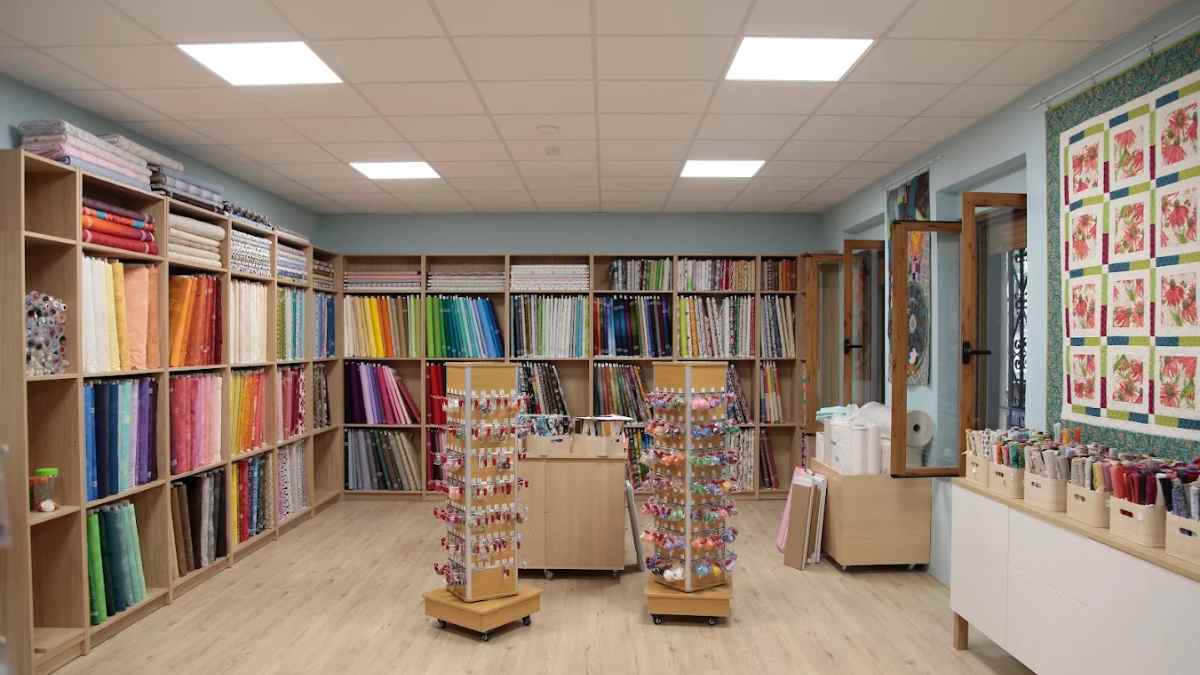 Interior de la tienda Komola Krafts de Madrid con telas de patchwork antes de su cierre y liquidación