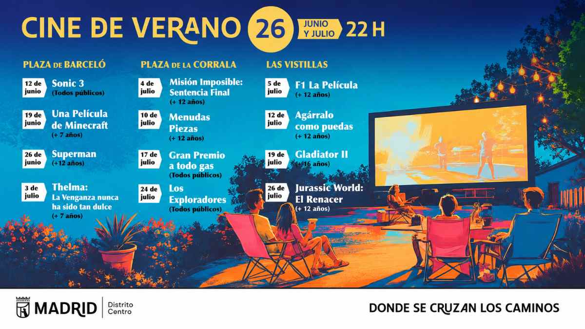 Cine de verano gratis en Madrid con proyecciones al aire libre en las plazas de Barceló, la Corrala y Las Vistillas