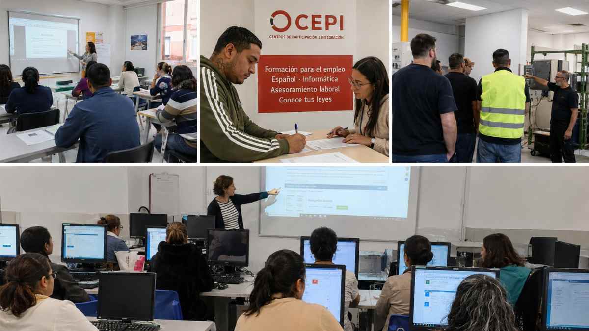 Alumnos participando en cursos gratuitos de empleo, informática y español en los Centros de Participación e Integración (CEPI) de Madrid