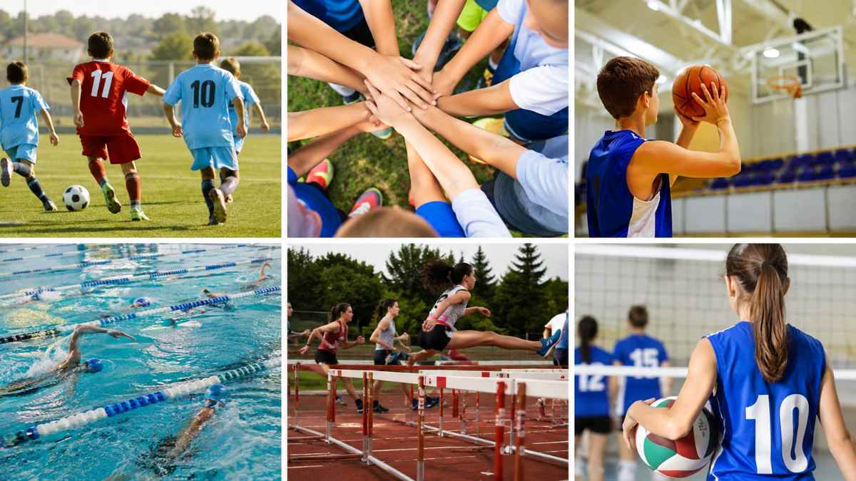 Escolares practicando fútbol, baloncesto, natación, atletismo y voleibol en las competiciones de Deporte en Edad Escolar de la Comunidad de Madrid