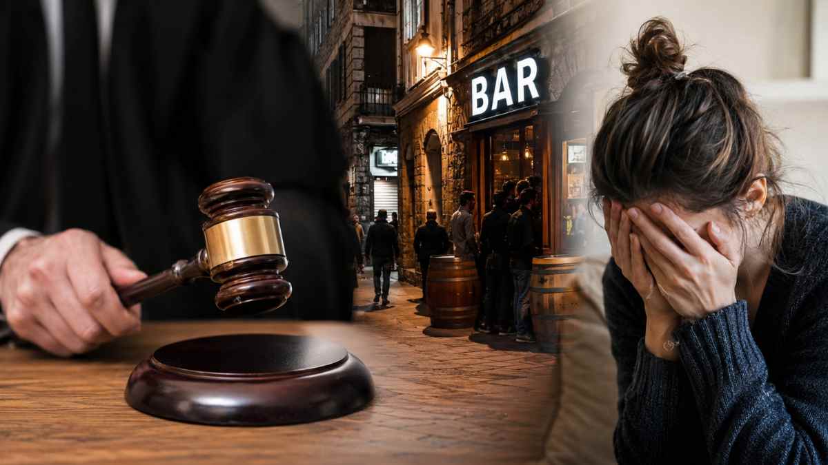 Mazo de juez, bar nocturno y trabajadora de baja por ansiedad en una imagen sobre un despido declarado improcedente