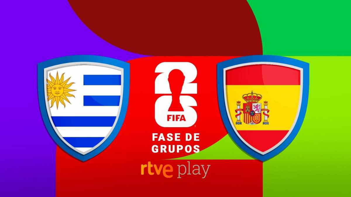 Escudos de Uruguay y España antes del partido del Mundial 2026 con información sobre dónde ver el encuentro por televisión.