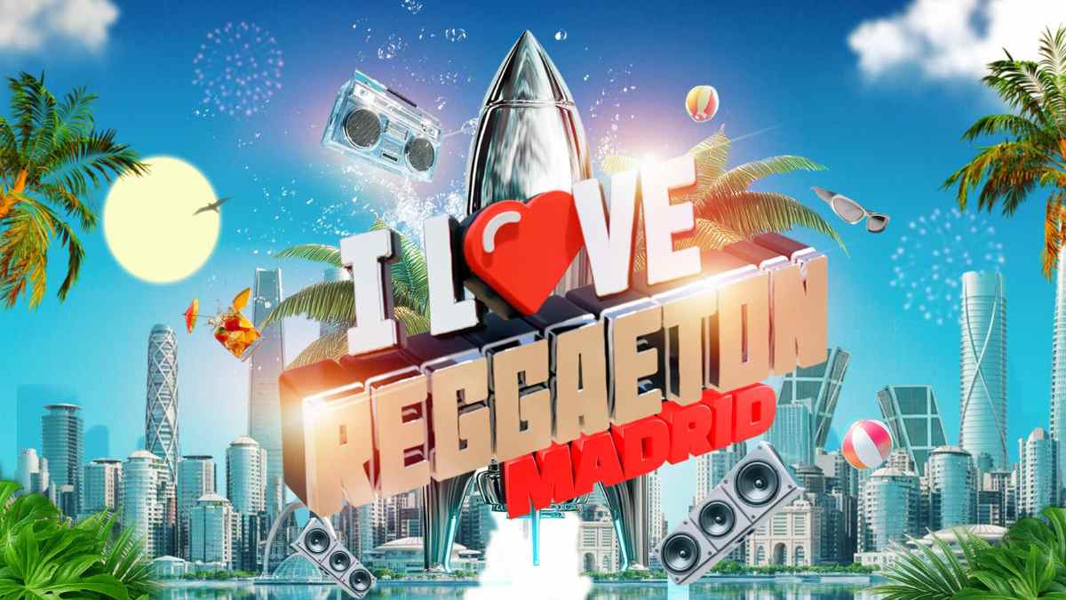 Cartel promocional de I Love Reggaeton Madrid 2026 con la imagen oficial del festival y el skyline de Madrid