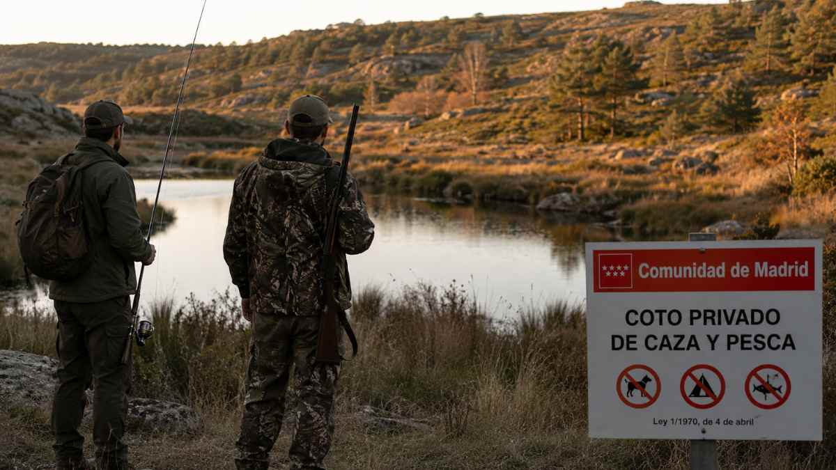 Cazador y pescador junto a un coto de caza y pesca en Madrid tras la aprobación de la nueva Ley de Caza y Pesca