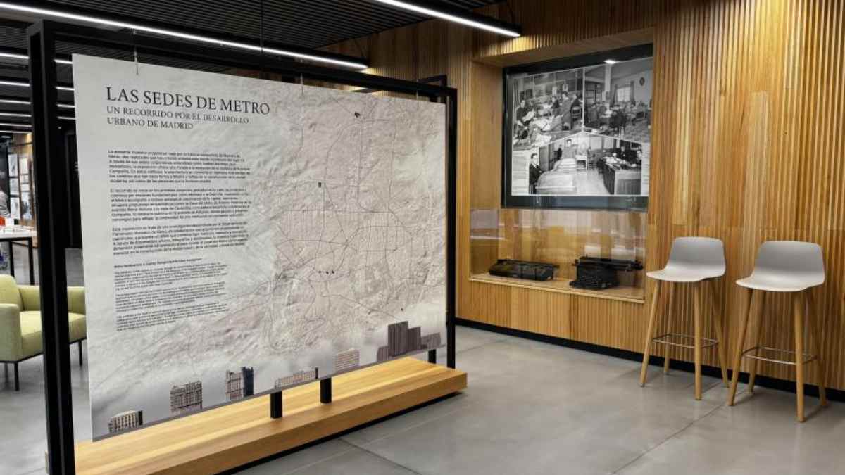 Panel principal de la exposición gratuita Las Sedes de Metro sobre la historia de Metro de Madrid y su transformación urbana.