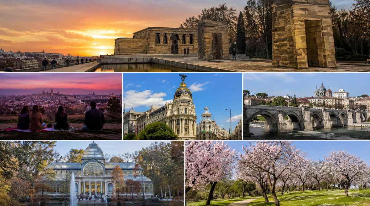 Mejores lugares para hacer fotos en Madrid: Templo de Debod, Cerro del Tío Pío, Gran Vía, Palacio de Cristal y Quinta de los Molinos