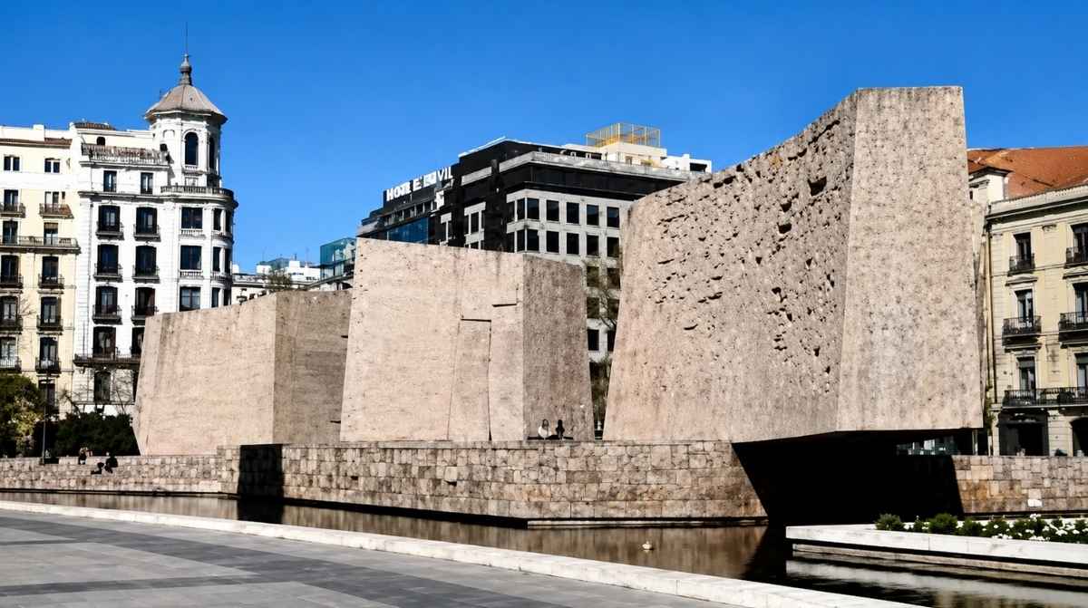 Monumento brutalista de la plaza de Colón en Madrid, situado en los Jardines del Descubrimiento