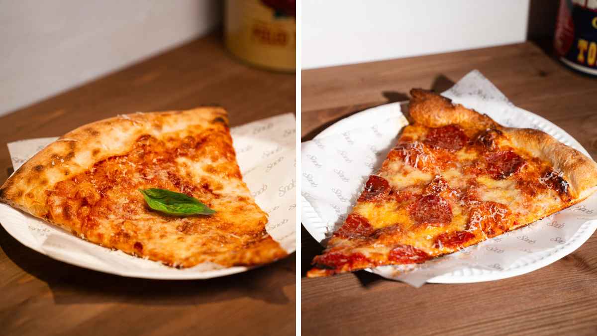 Pizza por porciones al estilo neoyorquino de Snob Pizza en el barrio de Salamanca de Madrid