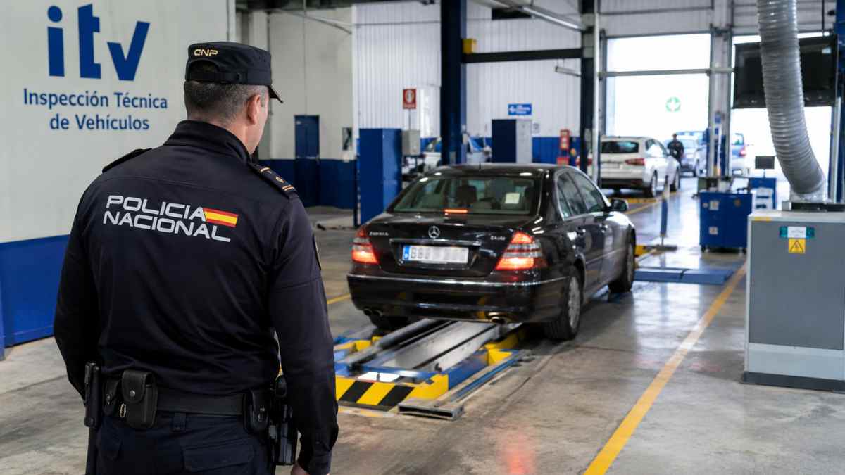 Policía Nacional inspecciona un vehículo en una ITV de Madrid investigada por aprobar coches no aptos para circular