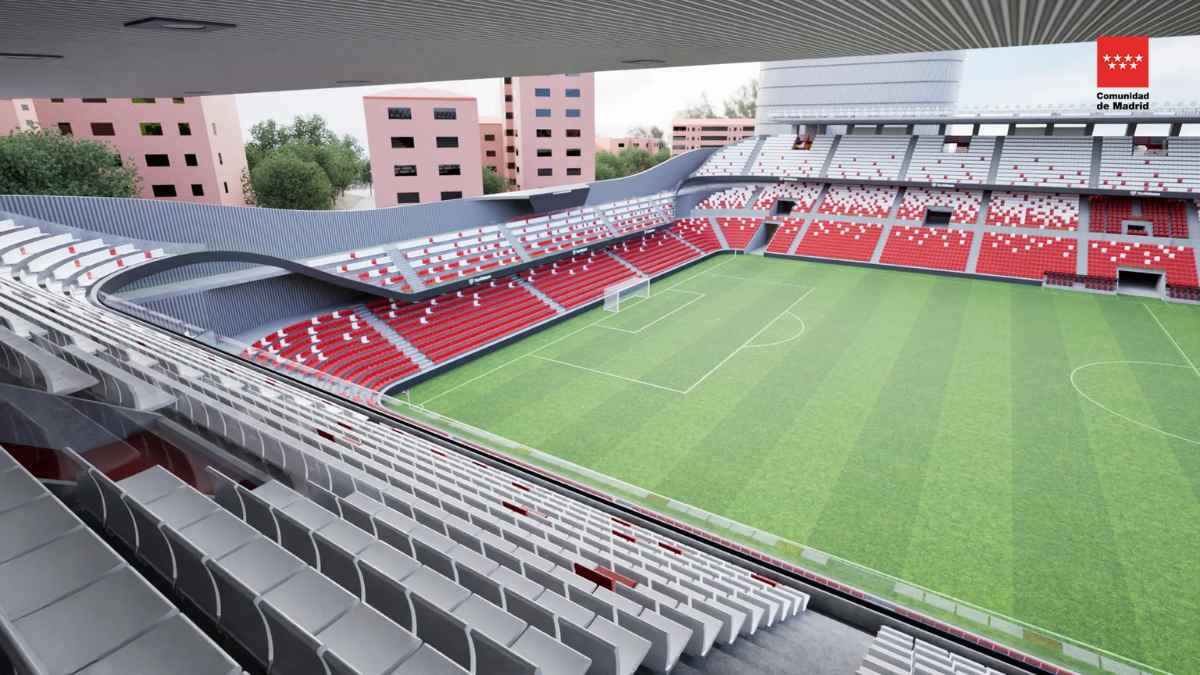 Recreación del nuevo estadio de Vallecas tras la reforma proyectada por la Comunidad de Madrid para el Rayo Vallecano