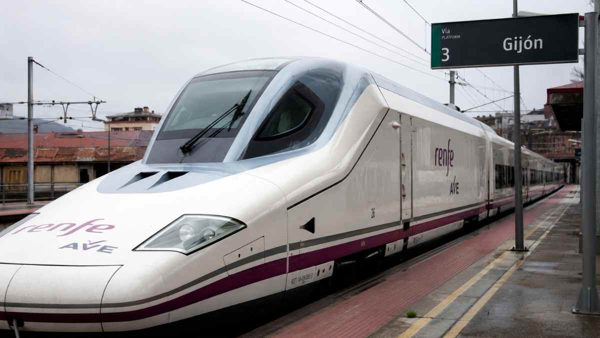 Renfe AVE en la estación de Gijón antes de un servicio con destino Madrid durante el refuerzo de verano