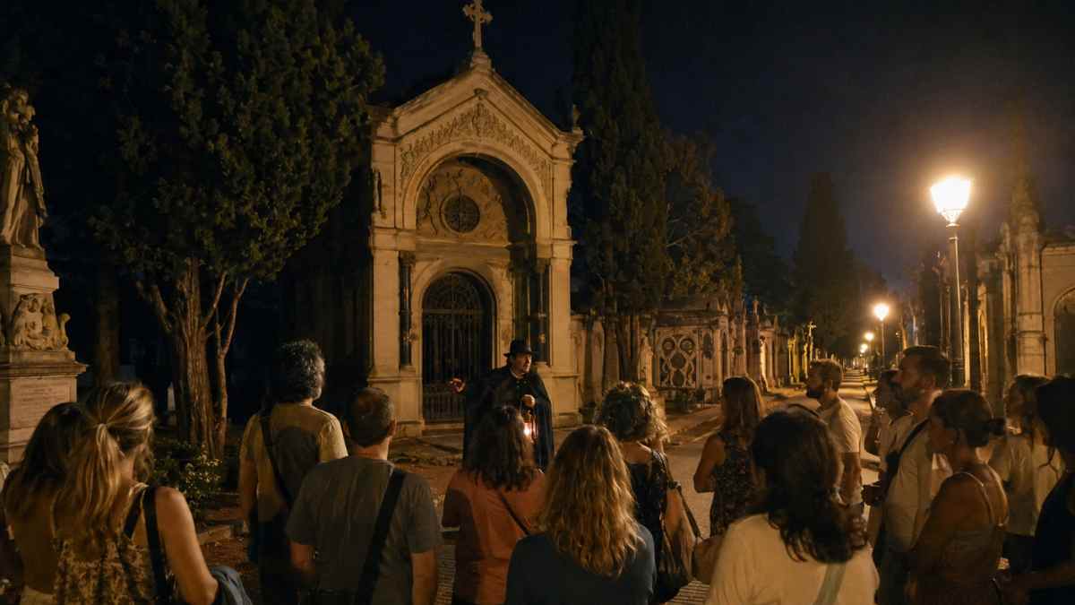 Visita teatralizada nocturna en el Cementerio de la Almudena de Madrid durante el verano