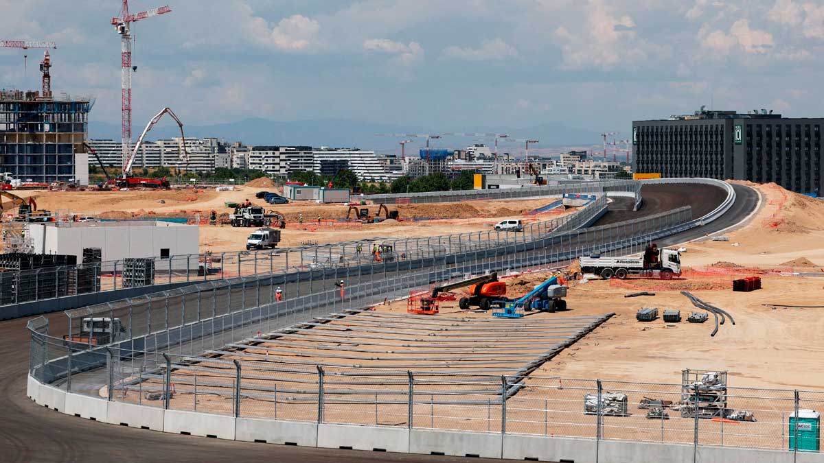 Obras del circuito de F1 en Madrid con viviendas cercanas para medir vibraciones y ruido