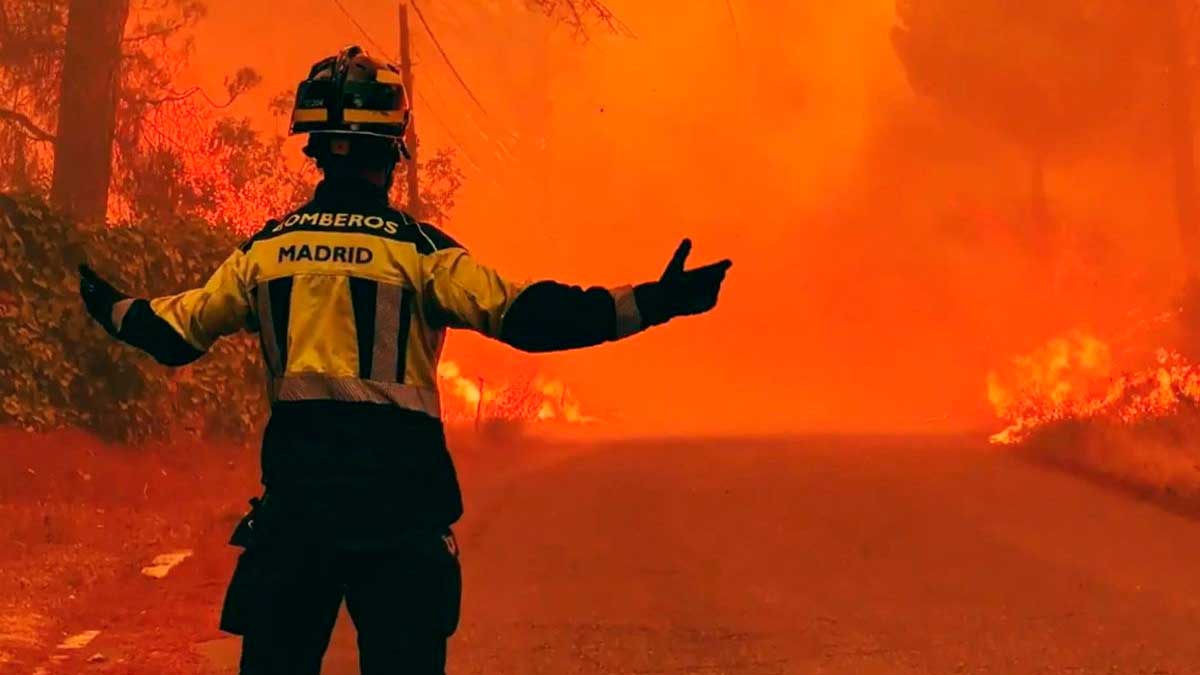 Bombero de Madrid frente a incendio forestal en España