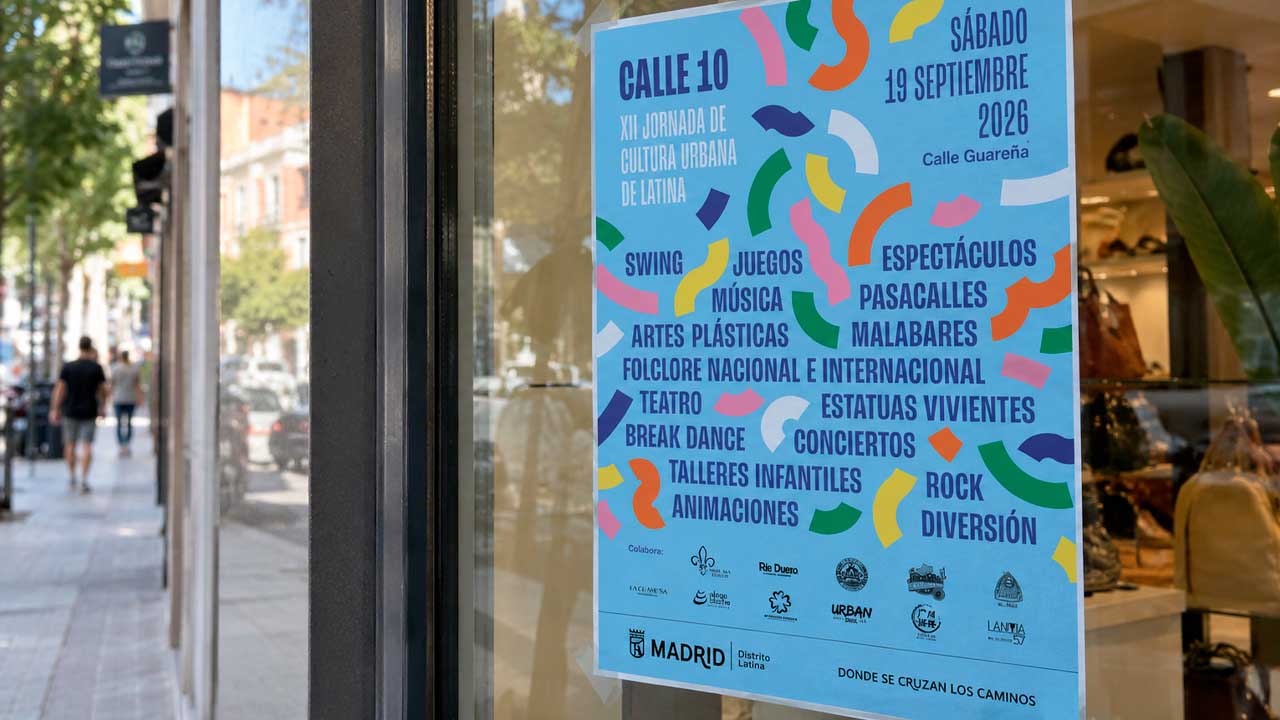 Cartel de Calle 10 en Latina con música, teatro y actividades gratuitas este sábado