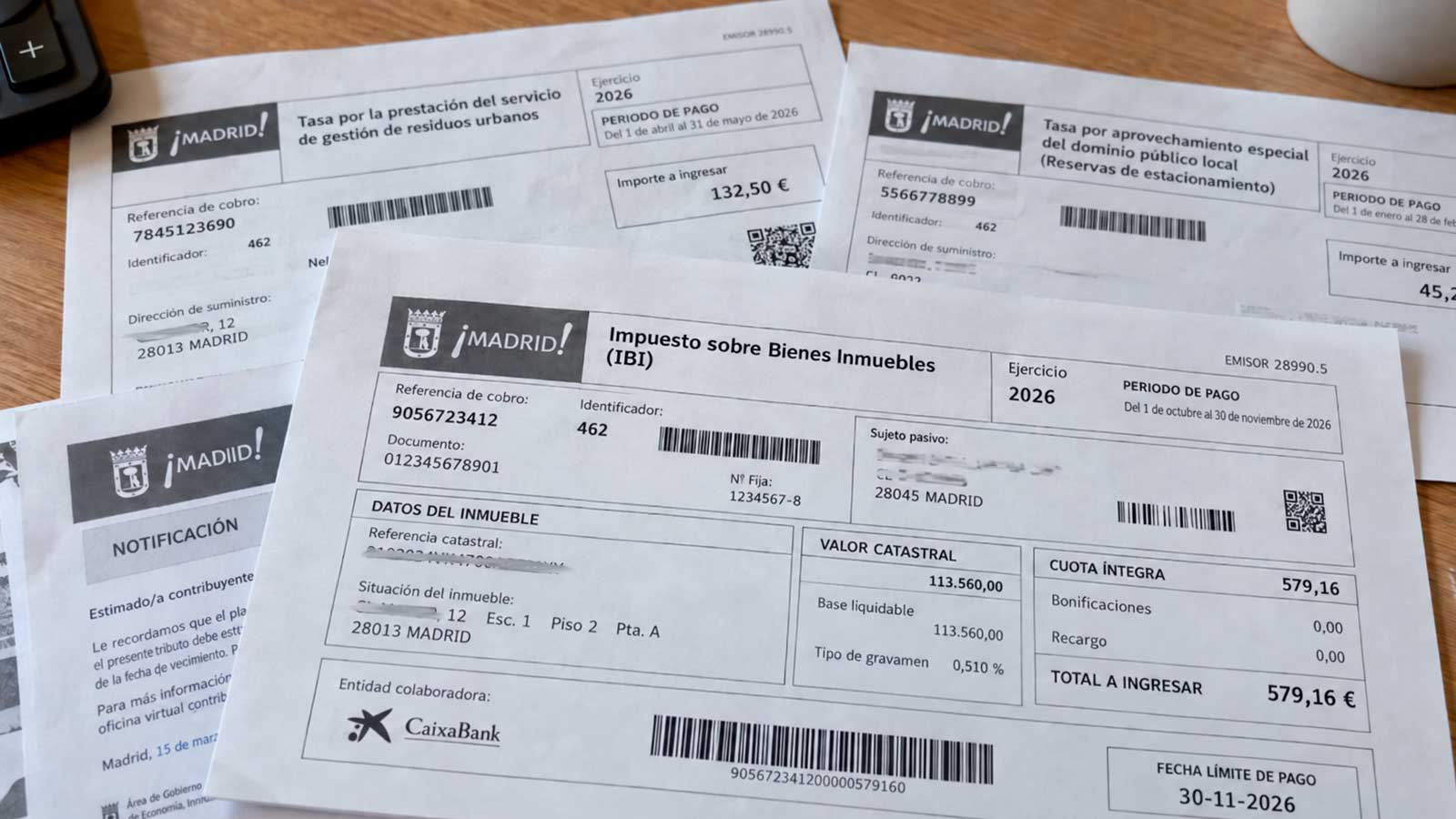 Recibos del IBI y la tasa de basuras de Madrid correspondientes a 2026