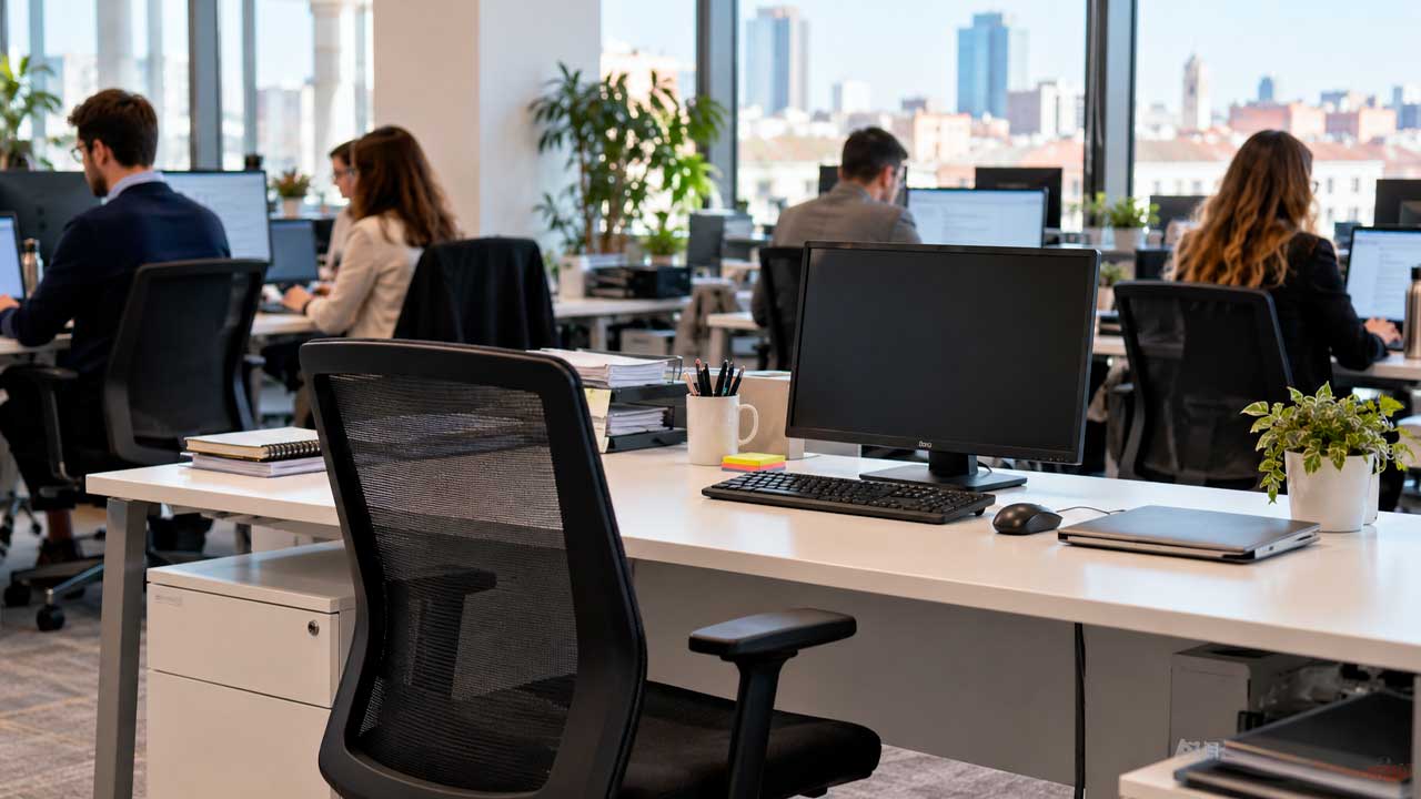 Puesto vacío en una oficina por las ausencias injustificadas de trabajadores en Madrid